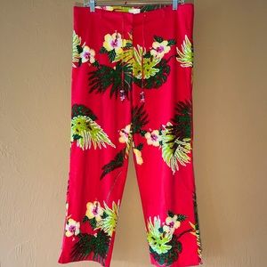 Dolce Apparel Petites Gorgeous Red Floral Pants Large